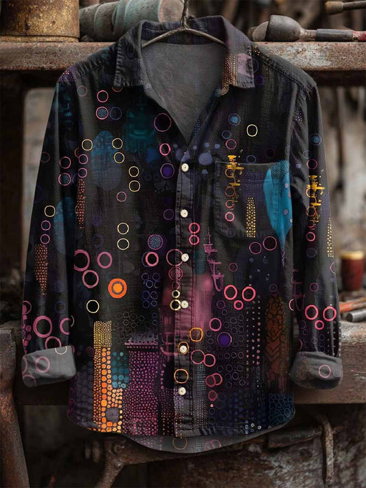 Retro Print Casual Long Sleeve Shirt