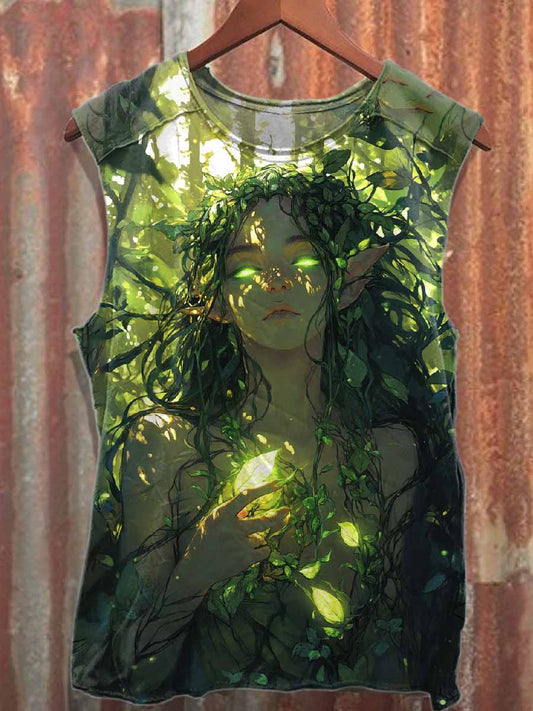 Retro Forest Elf Print Casual Cotton Tank Top