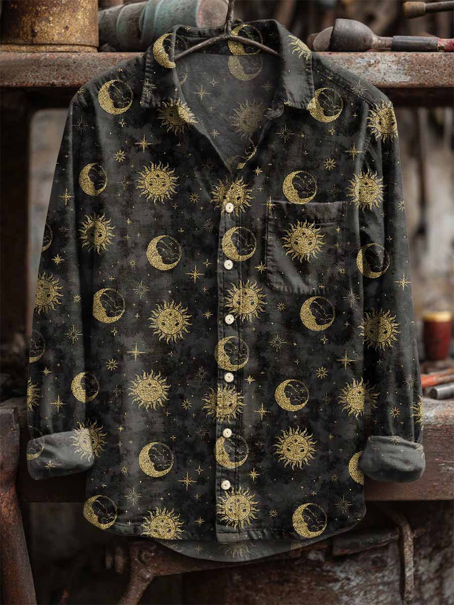 Retro Sun and Moon Casual Long Sleeve Shirt
