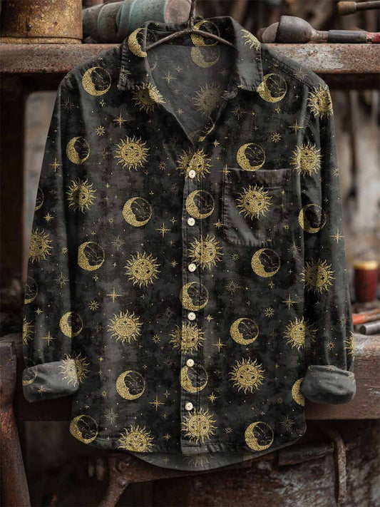 Retro Sun and Moon Casual Long Sleeve Shirt