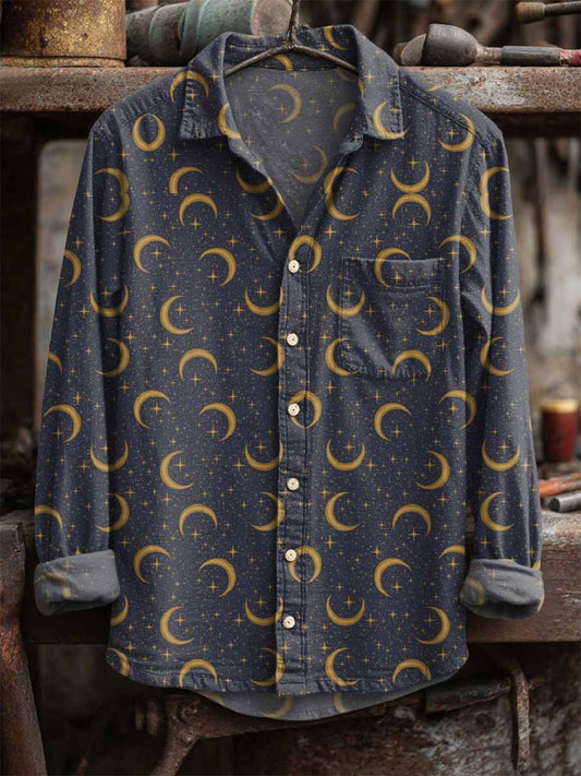 Retro Sun and Moon Casual Long Sleeve Shirt