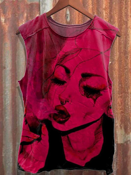 Retro Graffiti Print Casual Cotton Tank Top