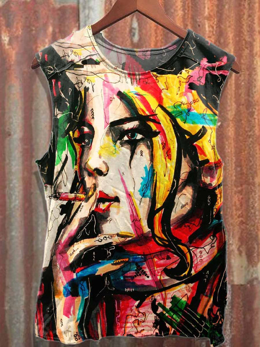 Retro Graffiti Print Casual Cotton Tank Top