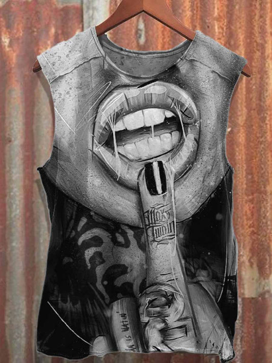 Retro Graffiti Print Casual Cotton Tank Top