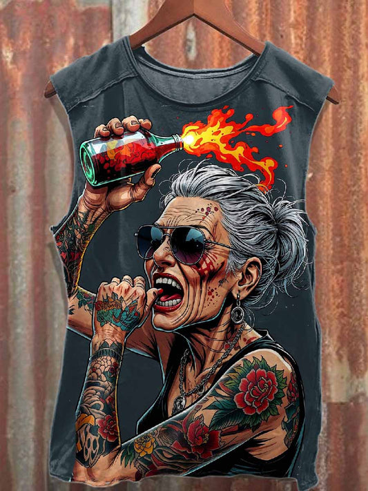 Retro Graffiti Print Casual Cotton Tank Top