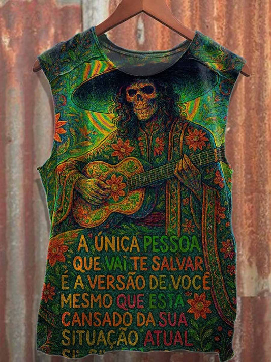 Vintage Skull Print Casual Cotton Tank Top