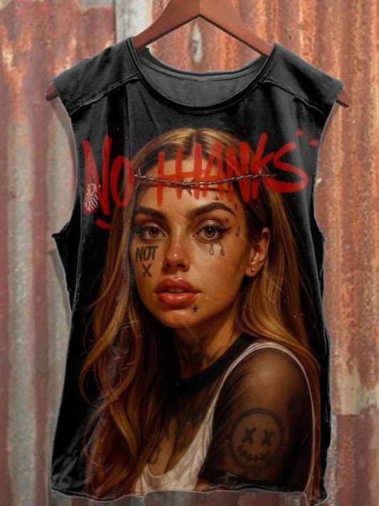 Retro Graffiti Print Casual Cotton Tank Top