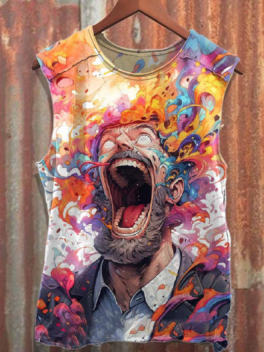 Retro Graffiti Print Casual Cotton Tank Top