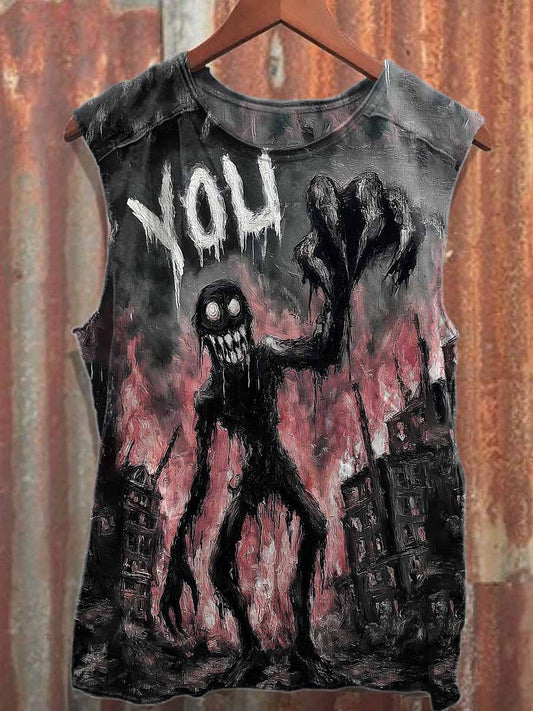 Retro Graffiti Print Casual Cotton Tank Top