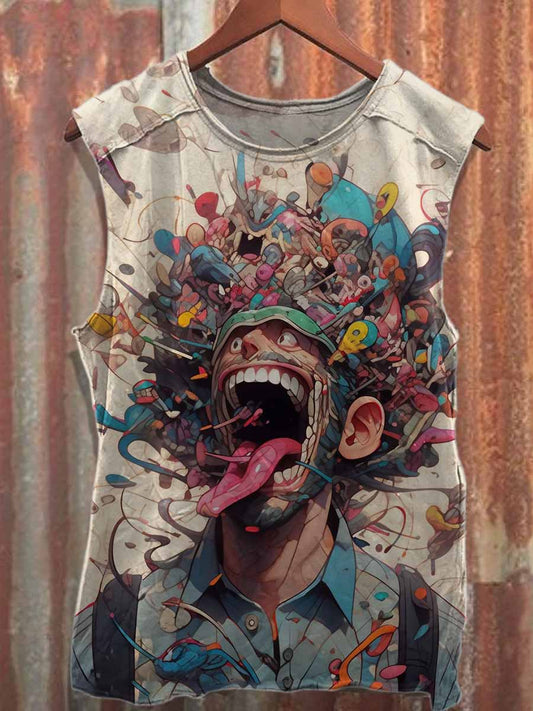 Retro Graffiti Print Casual Cotton Tank Top