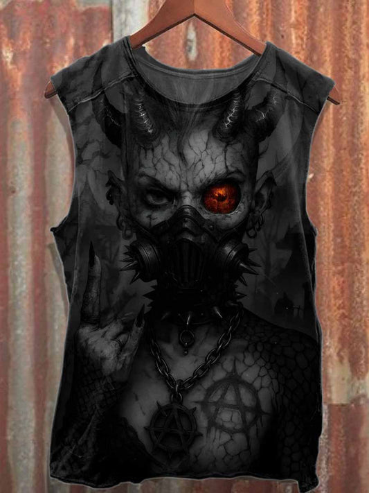 Retro Graffiti Devil Print Casual Cotton Tank Top