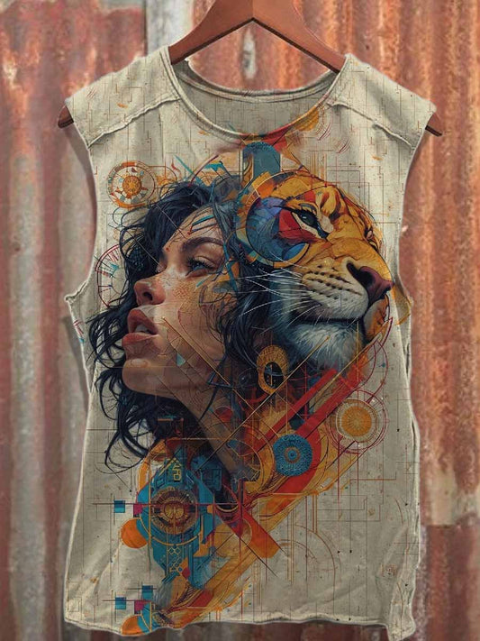 Retro Graffiti Print Casual Cotton Tank Top