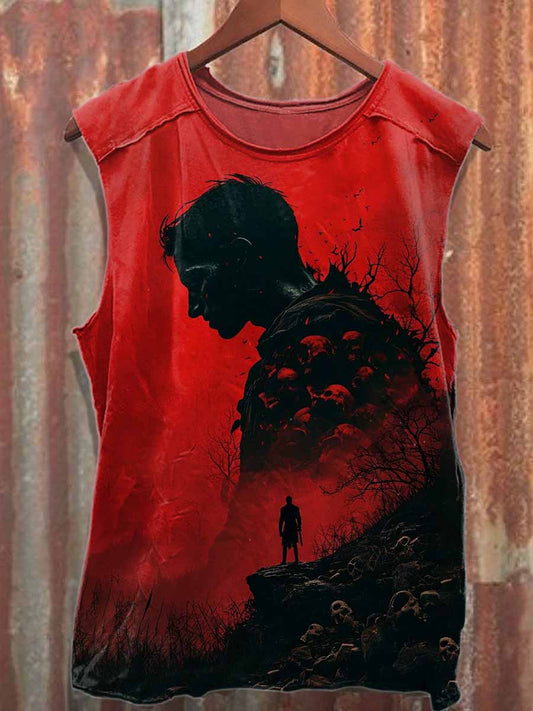 Retro Graffiti Skull Print Casual Cotton Tank Top