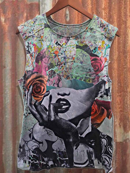Retro Graffiti Print Casual Cotton Tank Top