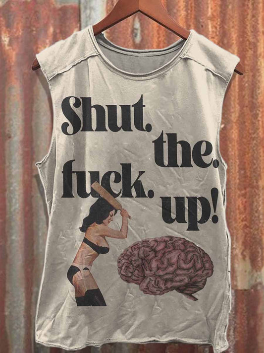 Retro Funny Print Casual Cotton Tank Top