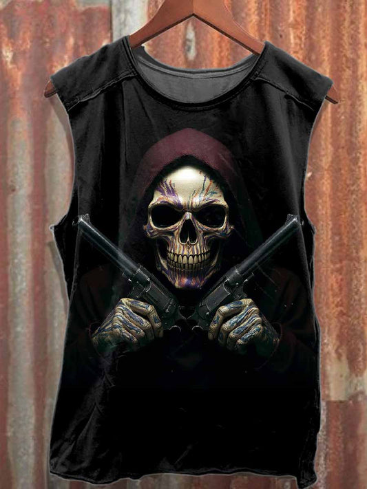Vintage Dark Skull Print Cotton Tank Top