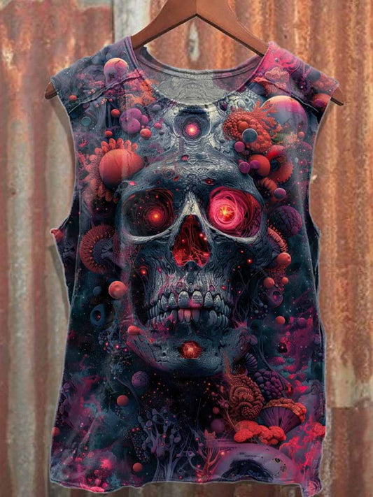 Retro Graffiti Skull Print Cotton Tank Top