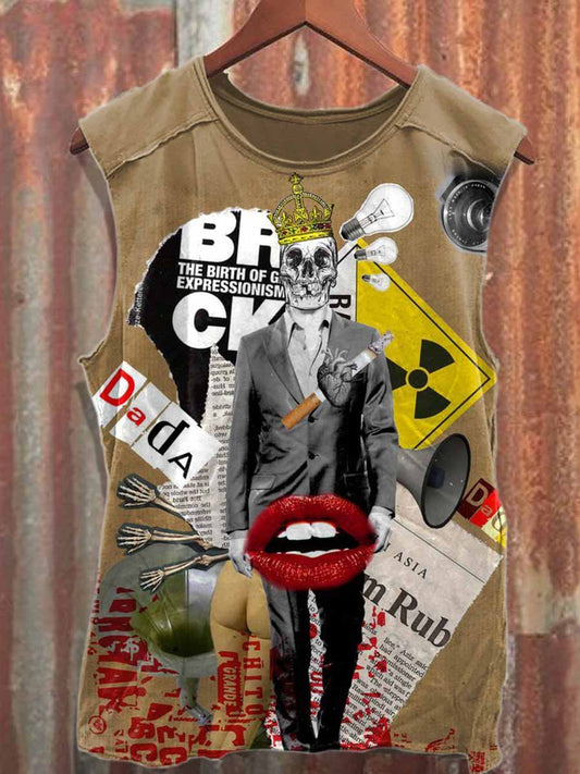 Retro Graffiti Skull Print Cotton Tank Top