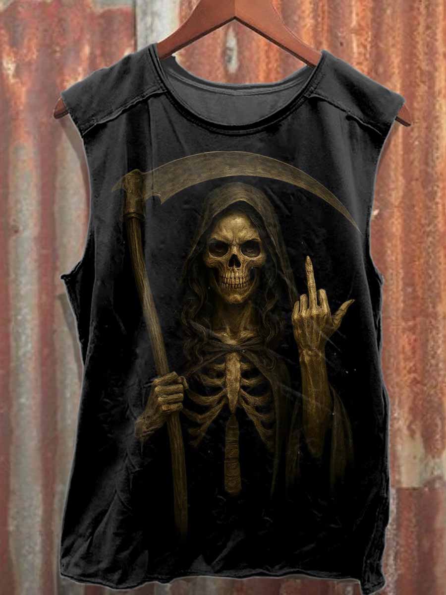 Vintage Dark Skull Print Cotton Tank Top