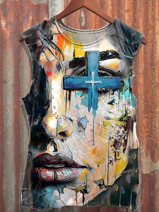 Retro Graffiti Print Cotton Tank Top