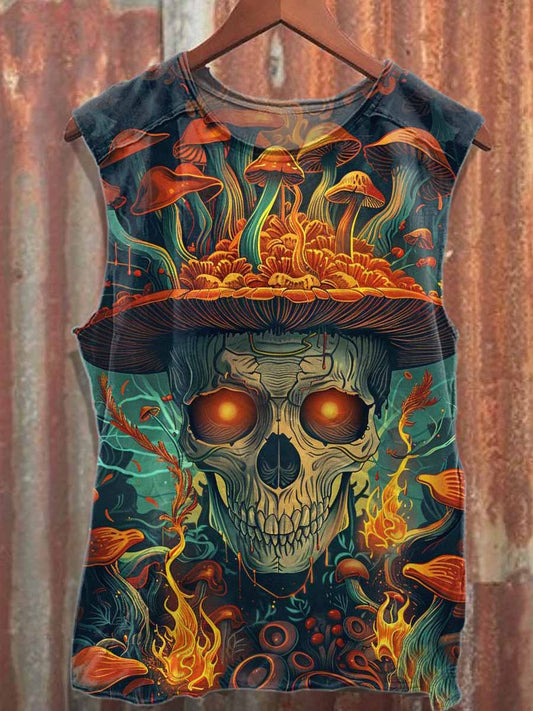 Retro Graffiti Skull Print Cotton Tank Top