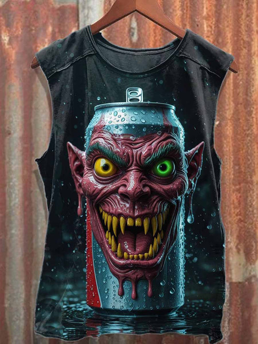 Retro Quirky Mask Print Cotton Tank Top