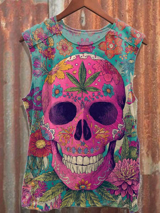 Retro Graffiti Skull Print Cotton Tank Top