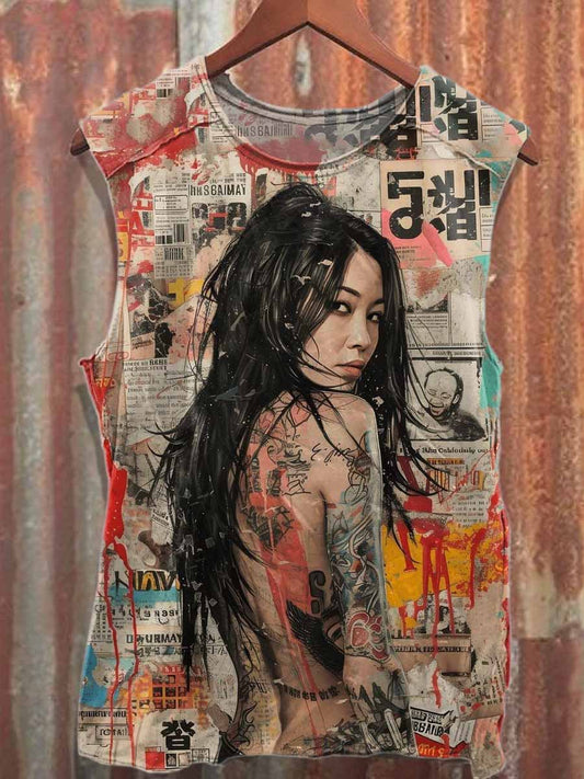 Retro Graffiti Print Cotton Tank Top
