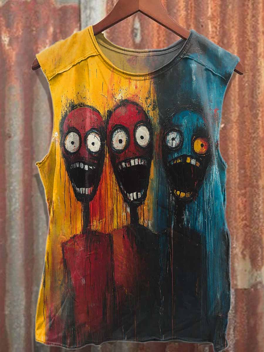 Retro Graffiti Print Casual Cotton Tank Top