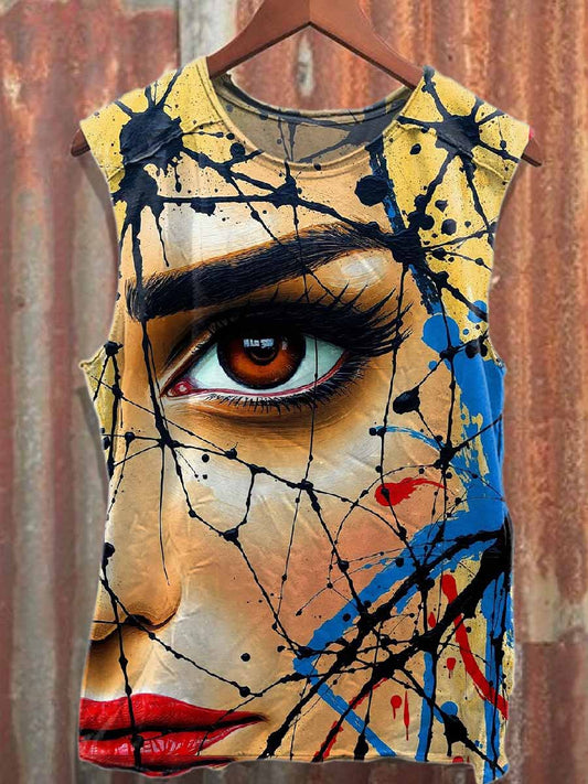 Retro Graffiti Print Casual Cotton Tank Top