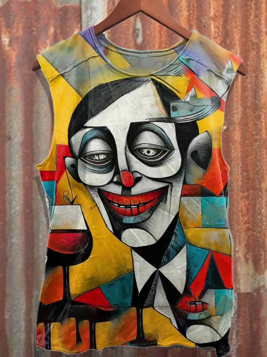 Retro Geometric Graffiti Print Loose Cotton Tank Top