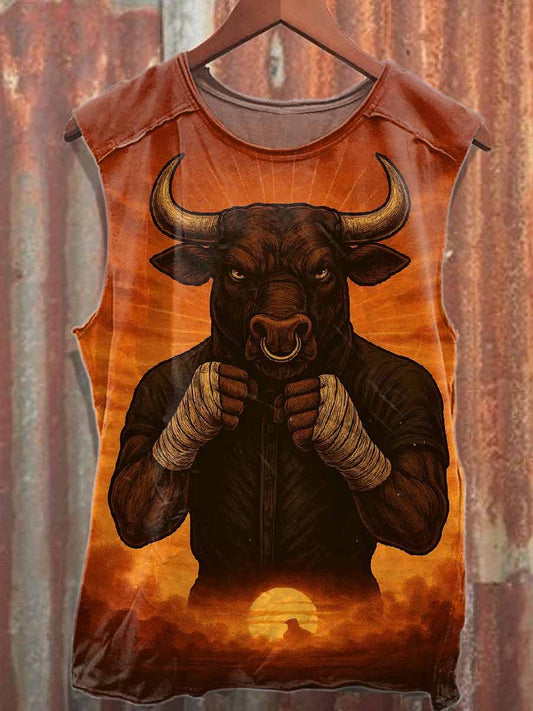 Retro Western Cow Print Casual Loose Cotton Vest