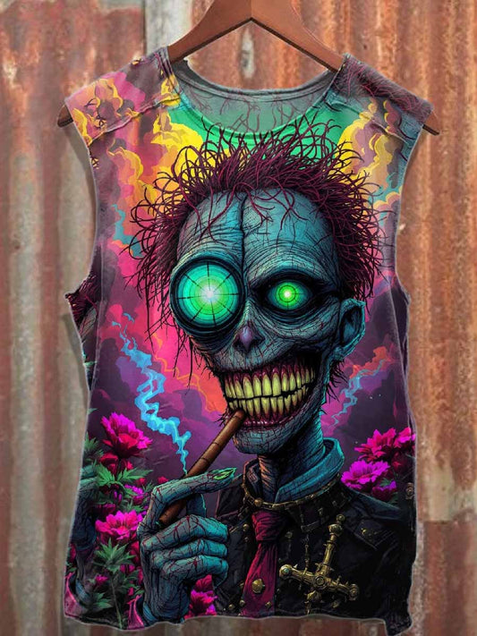 Retro Graffiti Print Casual Cotton Tank Top