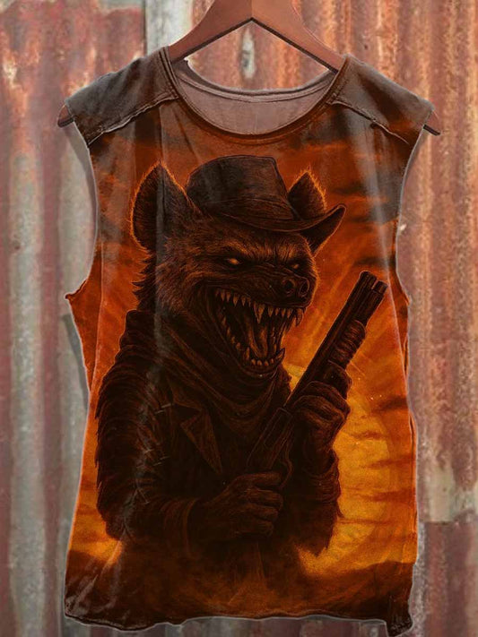 Retro Western Print Casual Loose Cotton Vest