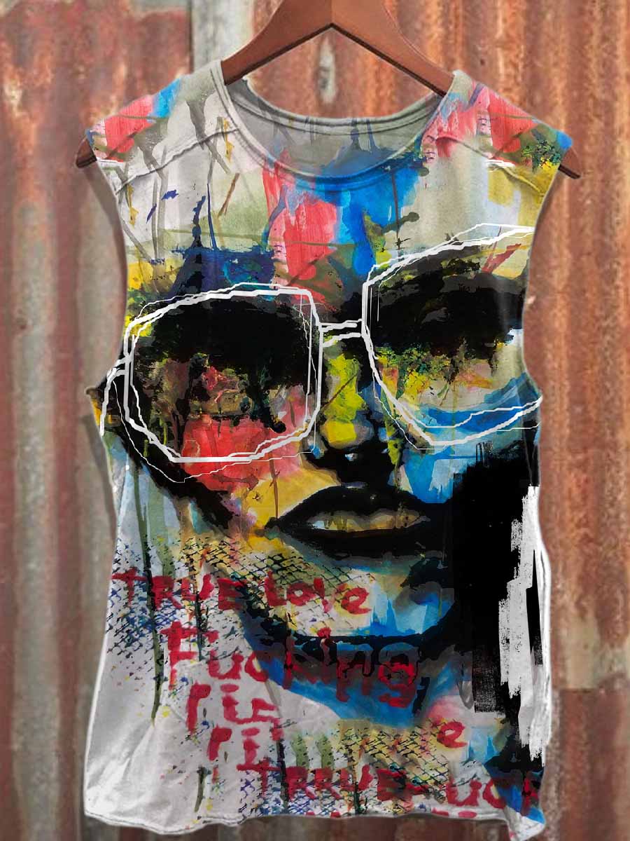 Retro Graffiti Print Casual Cotton Tank Top