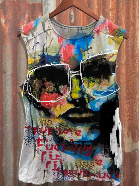 Retro Graffiti Print Casual Cotton Tank Top