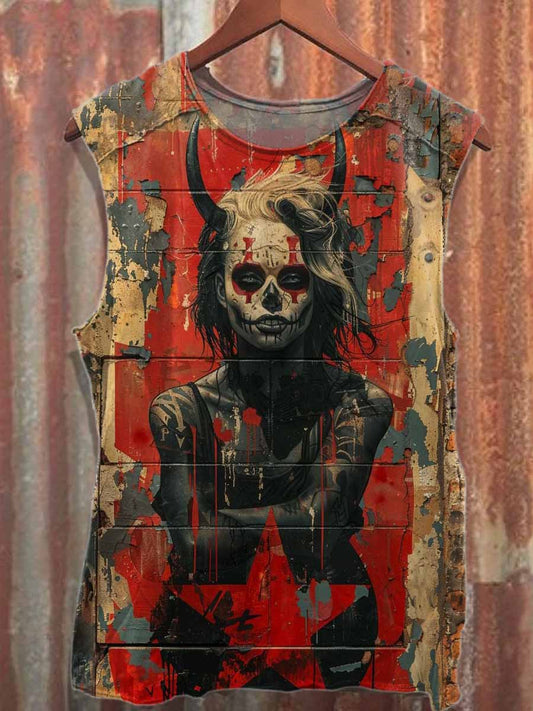 Retro Graffiti Print Casual Cotton Tank Top