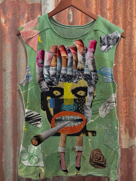 Retro Graffiti Print Casual Cotton Tank Top