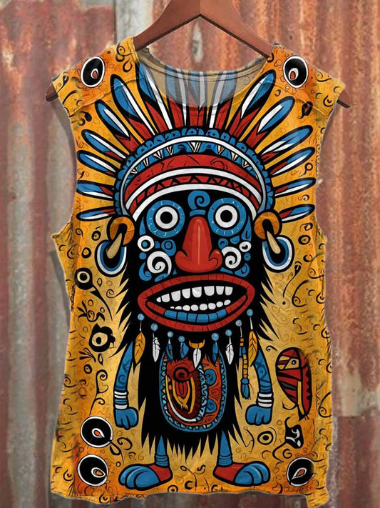Vintage Graffiti Tribal Print Cotton Tank Top