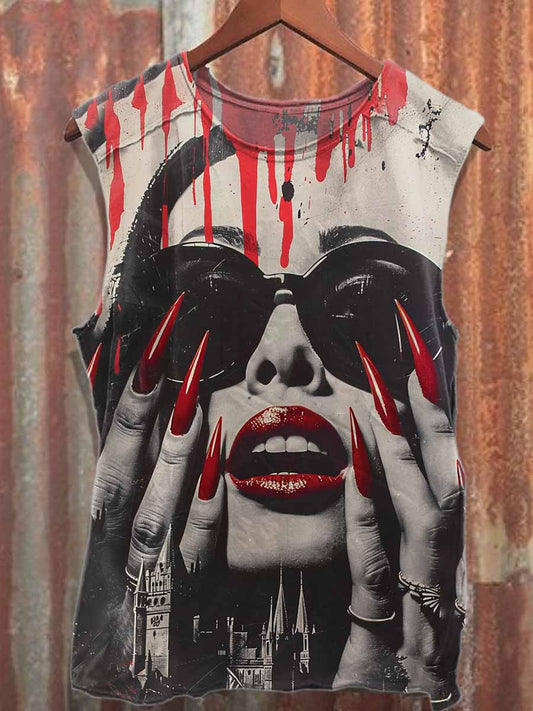 Retro Graffiti Print Casual Cotton Tank Top