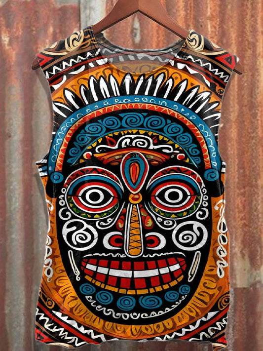 Vintage Graffiti Tribal Print Cotton Tank Top