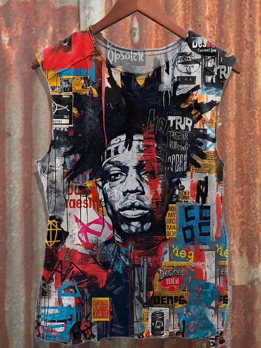 Retro Graffiti Print Casual Cotton Tank Top