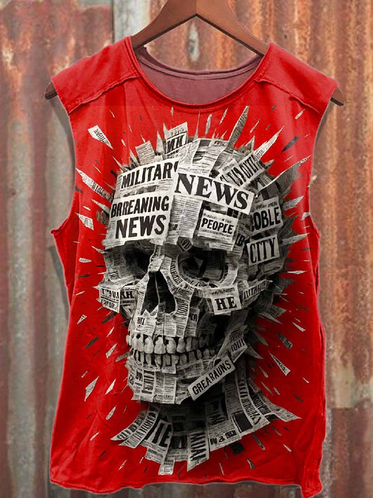 Retro Graffiti Skull Print Casual Cotton Tank Top