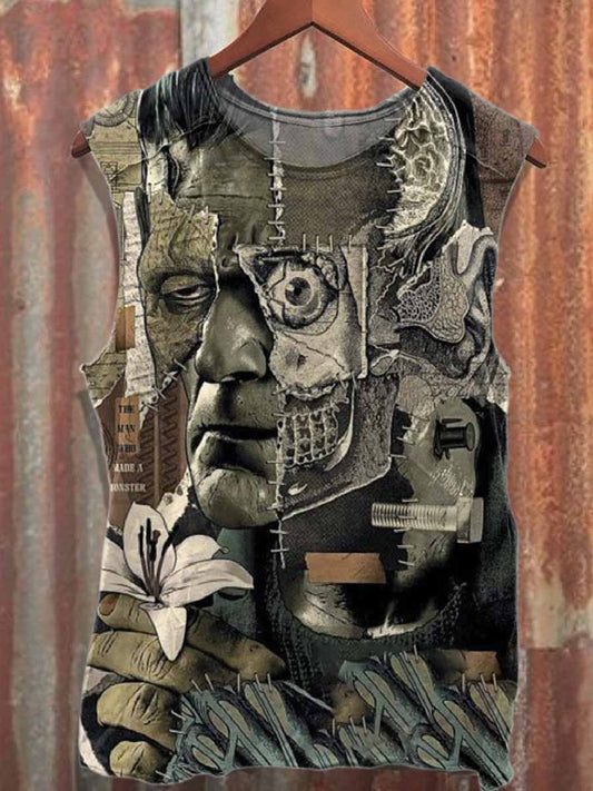 Retro Graffiti Print Casual Cotton Tank Top