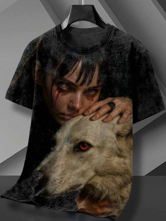 Retro Graffiti Print Loose Cotton T-Shirt
