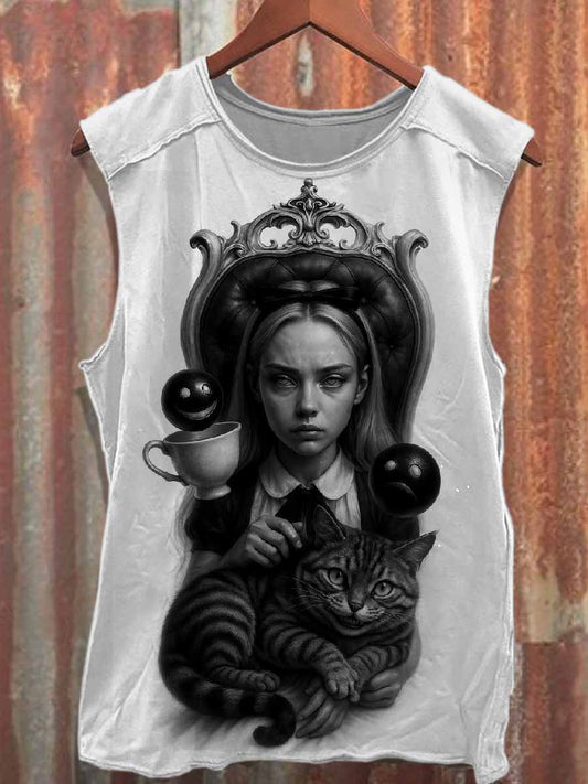Retro Graffiti Print Loose Cotton Tank Top