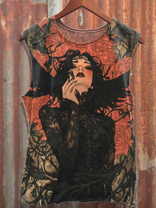 Retro Graffiti Print Loose Cotton Tank Top