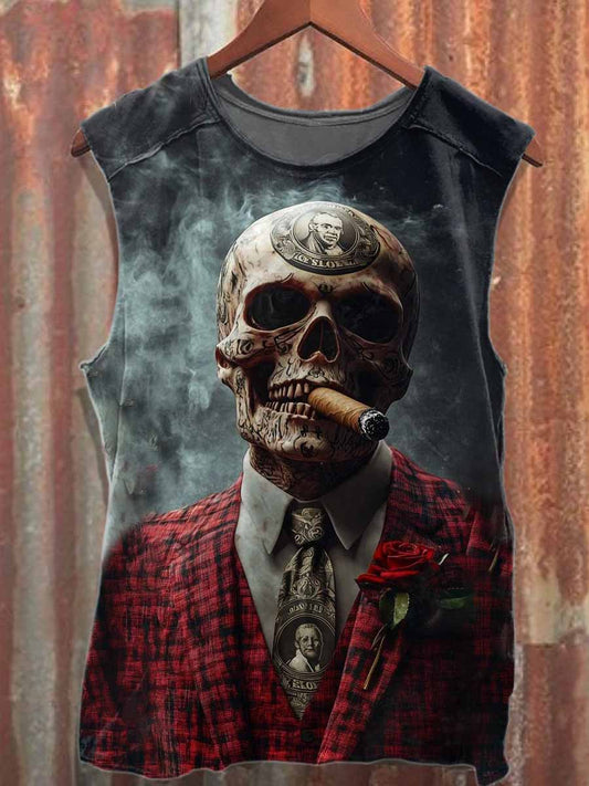 Retro Graffiti Print Loose Cotton Tank Top