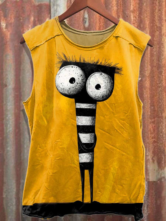 Retro Graffiti Print Loose Cotton Tank Top