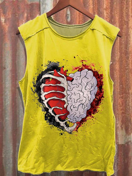 Retro Graffiti Print Loose Cotton Tank Top